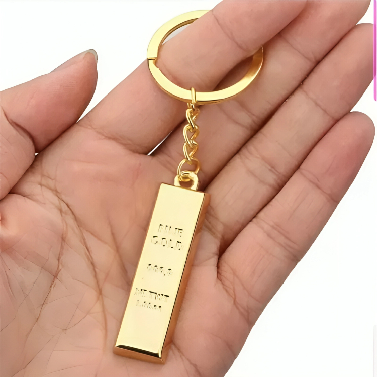 Gantungan Kunci Emas Batangan Gold Bar Replika Bahan Logam Fine Gold Unik Murah Meriah