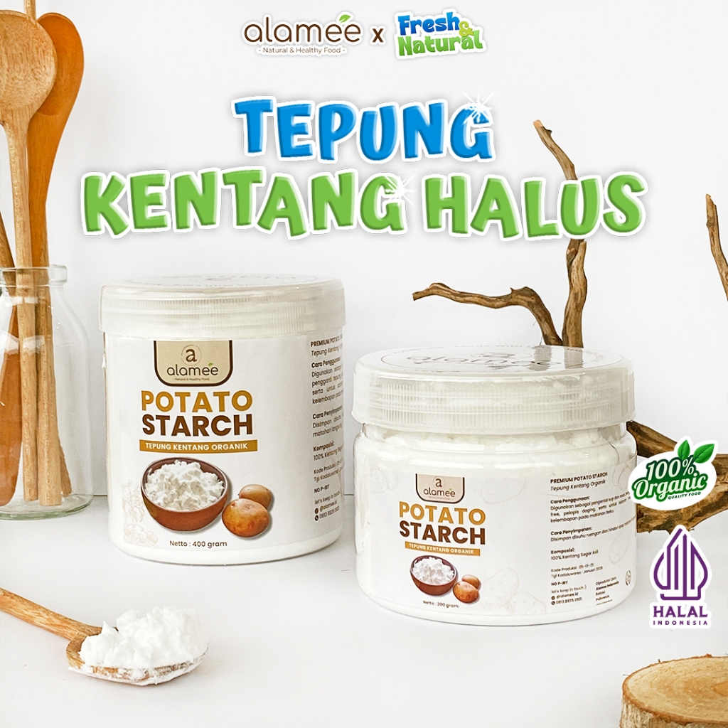 

ALAMEE Tepung Kentang Halus Potato Starch Tepung Kue PREMIUM Mashed Long Potato Powder 200gr fresh and natural