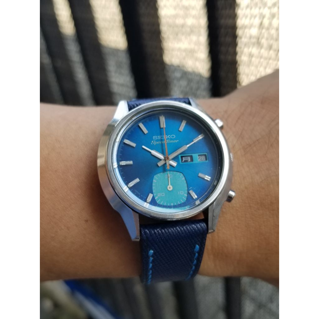 70s Vintage Seiko automatic Chronograph Speedtimer 6139-8050 Deep Blue Sea Dial nice condition RARE