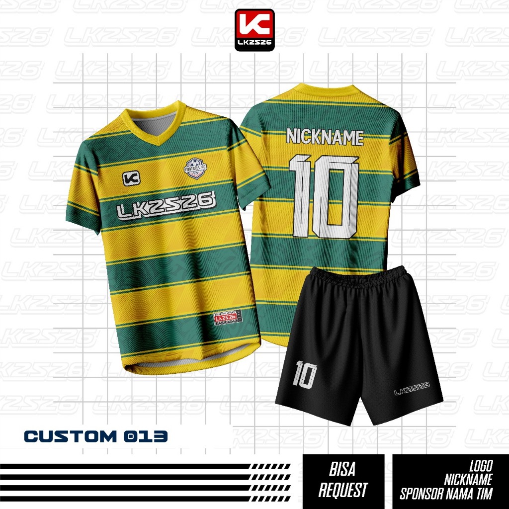 Jersey Bola Futsal LK FC 013 Kuning Hijau | Full Print Sportwear | Free Custom Nama & Nomor