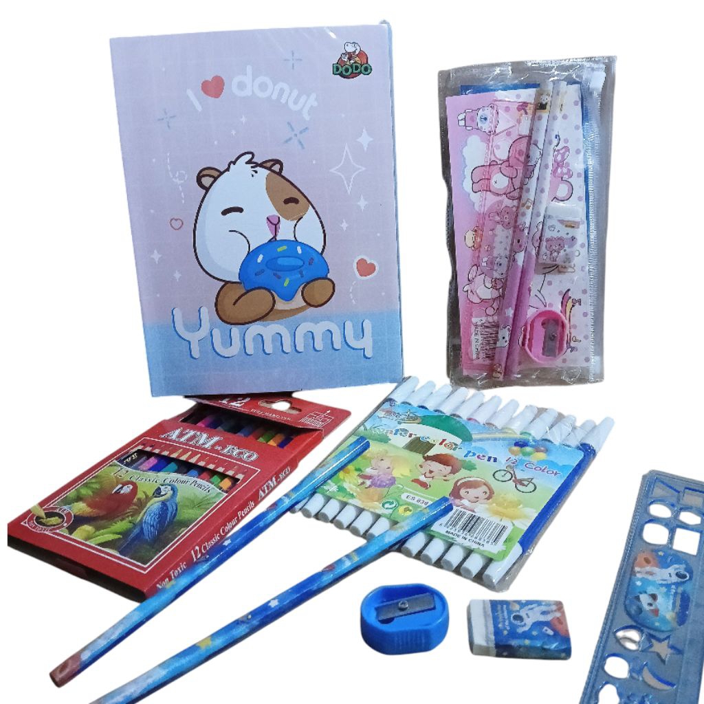 

1 Set Alat Sekolah SD Lengkap Dengan 1 Pak Buku 38 Lembar Pensil Serutan Penggaris Spidol Dan Pensil Warna Set Sekolah Murah