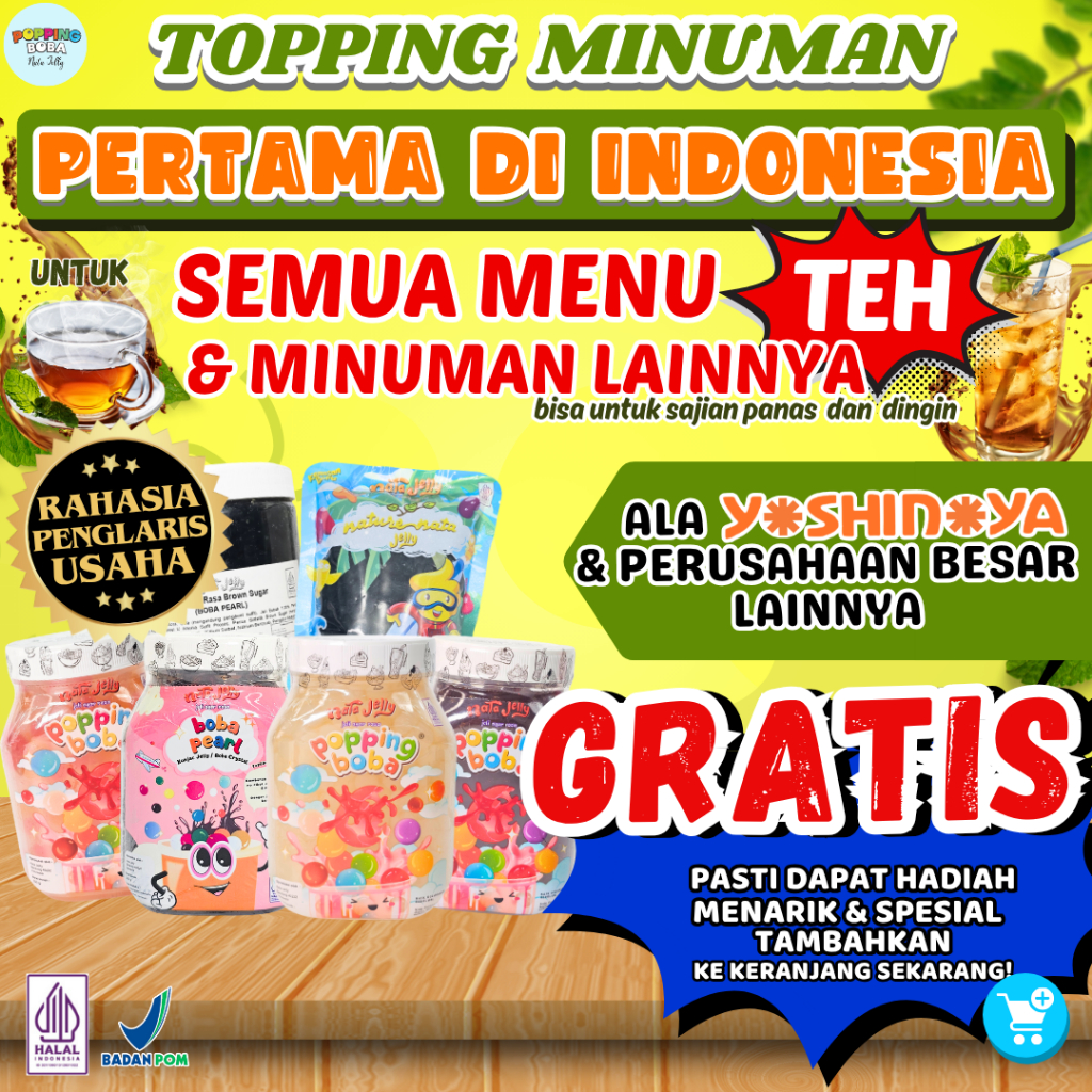 

ToppingMinumanTehPertamadiIndonesiaTemanUntuk Teh Celup Seduh Botanikal - Topping Minuman 500 Gram untuk Semua Menu Teh - Cendol Kecebong Ala Yoshinoya Grass Jelly Siap Saji Ala Chatime Boba Tapioca Pearl Siap Saji Popping Boba Meletus Dimulut