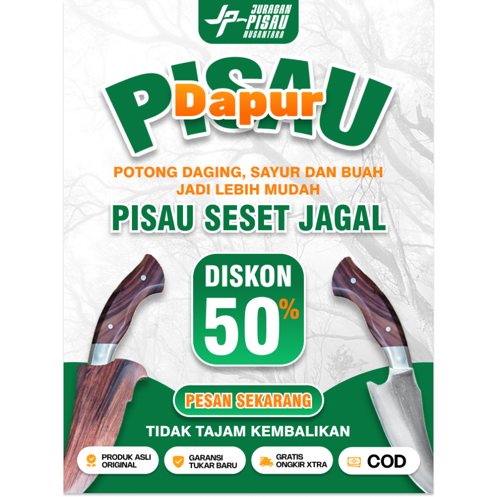 Pisau Baja Sarung Kayu Sonokeling | Pisau Dapur Buah Daging Seset Jagal | Juragan Pisau Nusantara