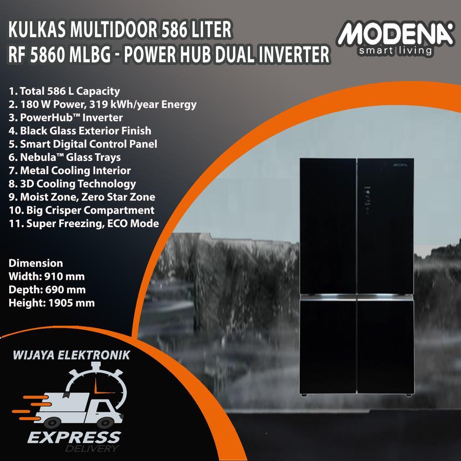 MODENA RF 5860 MLBG - Refrigerator Multi Glass door 586 Liter Modena Garansi Resmi / Kulkas 4 Pintu 