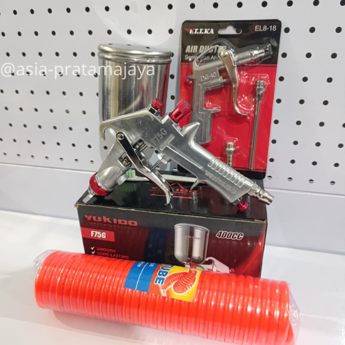 PAKET Spray Gun - Alat Semprot Cat spet Spray Gun F75G Semprotan Cat Kompresor Angin Tabung Atas+ Ai