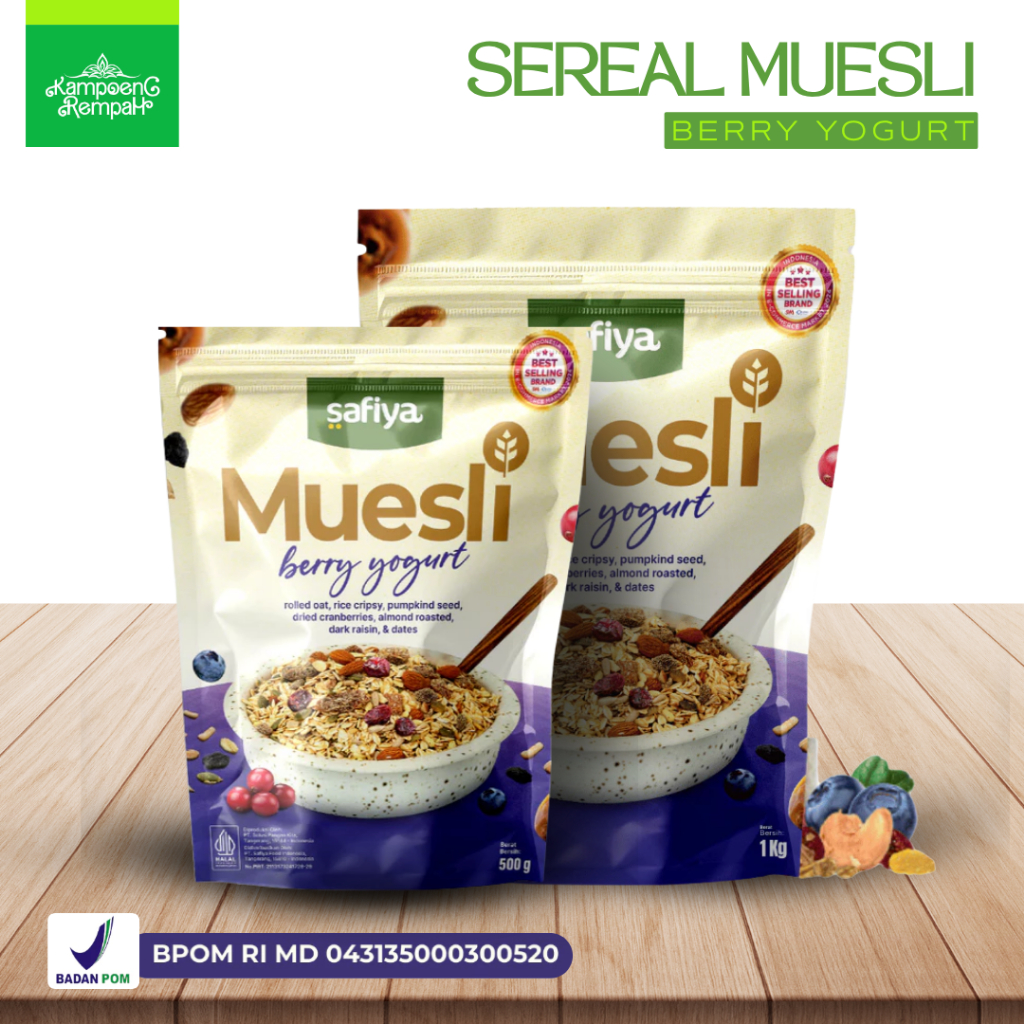 

Muesli Berry Yogurt Safiya kemasan 1 kg dan 500 gr Sereal With Almond Premium