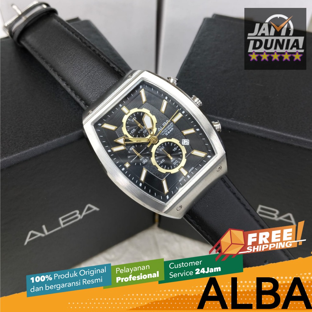 JAM TANGAN PRIA ALBA CHRONOGRAPH ORIGINAL ALBA JAM ALBA CHRONO BLACK LEATHER ALBA AM3A01 AM3A ALBA A