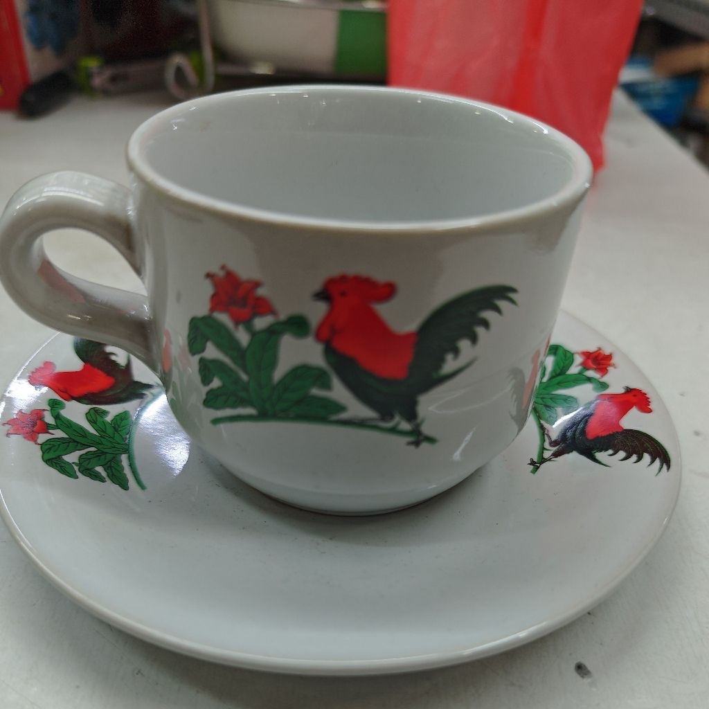 cangkir lepek Jadul ayam jago