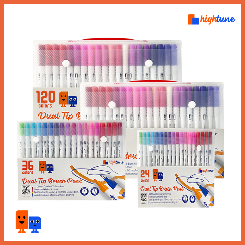 

Hightune Spidol Warna Set 12/36/60/80/100/120 Spidol Brush Pen 2 Tips Spidol Set Marker Drawing Pen