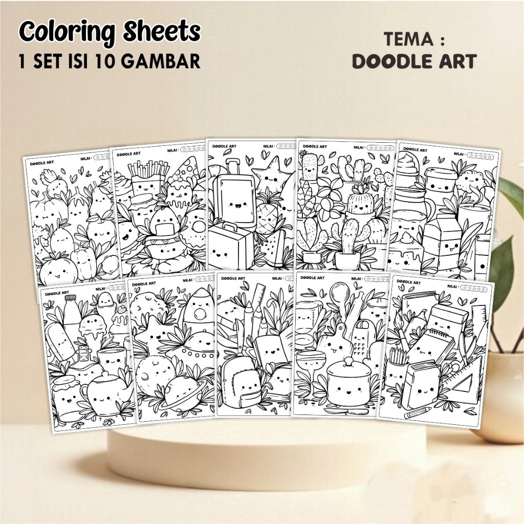

KERTAS MEWARNAI ANAK – 10 LEMBAR UKURAN A4 – COLORING SHEETS TEMA DOODLE ART