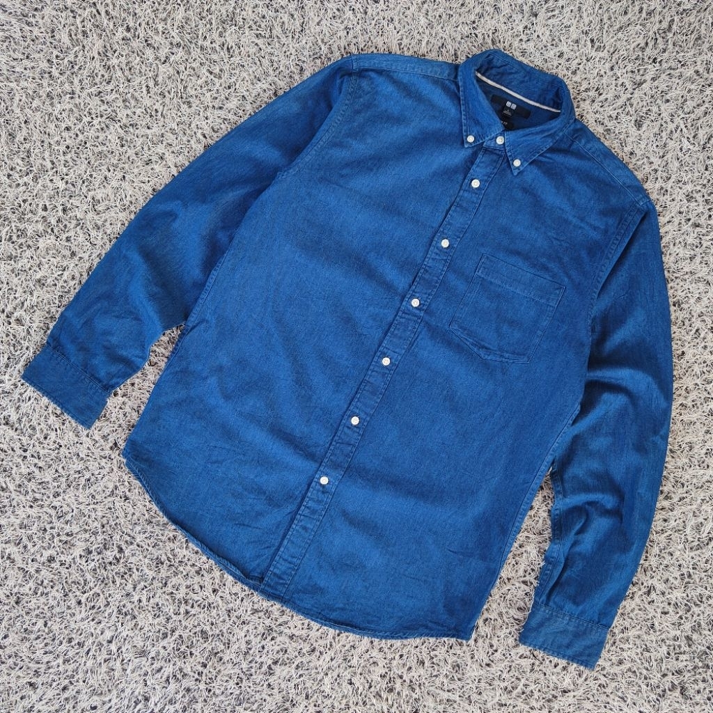 KMJ8 kemeja casual uniqlo denim kemeja denim casual pria kemeja uniqlo