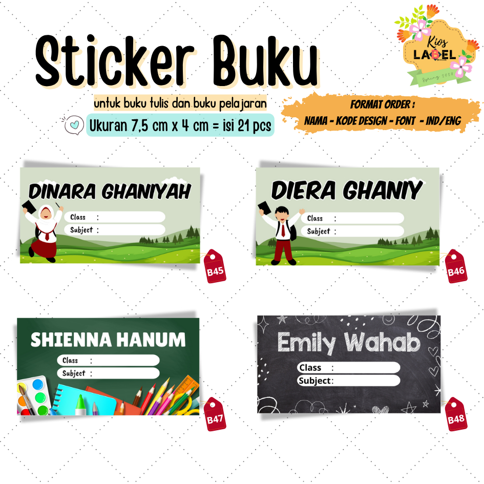 

[21 PCS] Stiker Label Nama Buku Pelajaran Warna Mengkilat Glossy Bisa Ditulis
