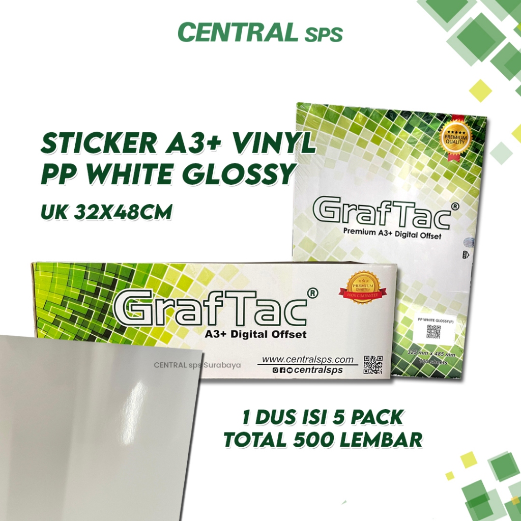 

GrafTac A3+ Vinyl PP White Glossy Sticker Bahan 500 Lembar - CENTRAL sps