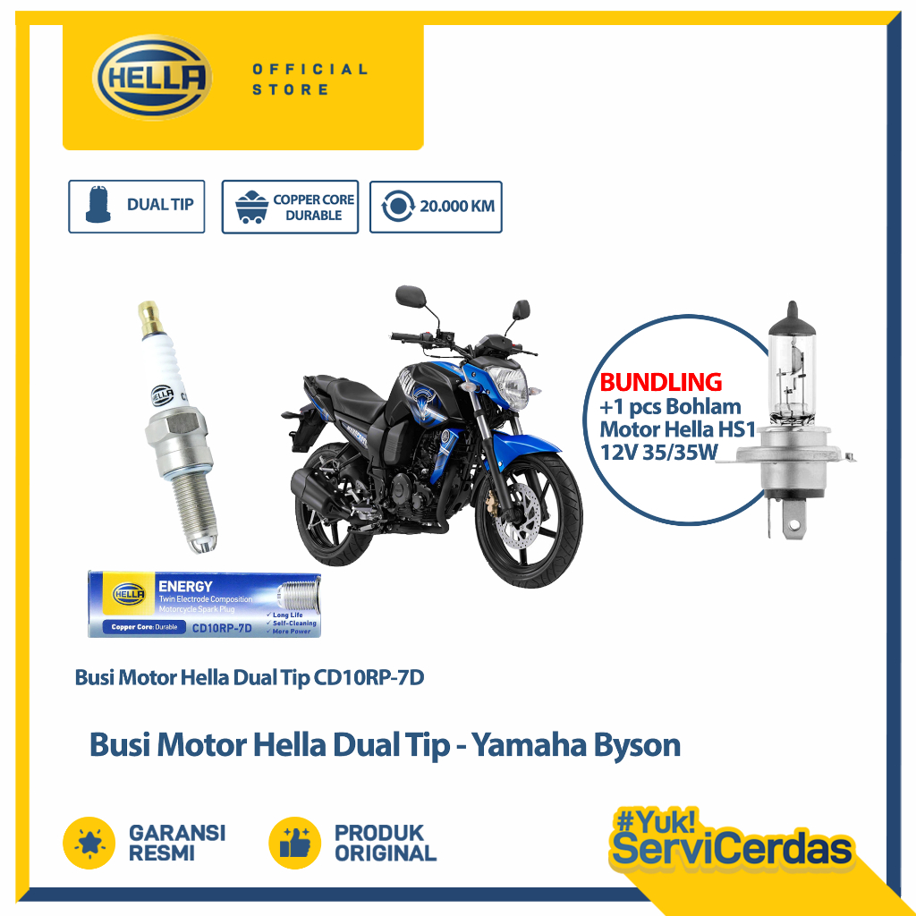 Busi Motor Yamaha Byson Hella Dual Tip CD10RP-7D Bundling Bohlam Motor HS1 12V 35/35W PX43T - Lampu 