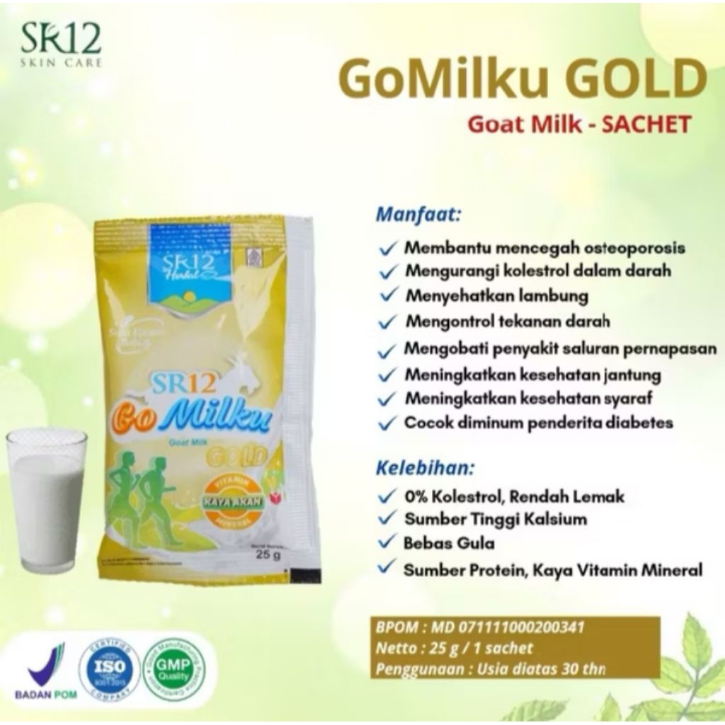 

GOMILKU GOLD SR12 KEMASAN SACHET SUSU KHUSUS LANSIA ON GULA NON KOLESTEROL TINGGI KALSIUM