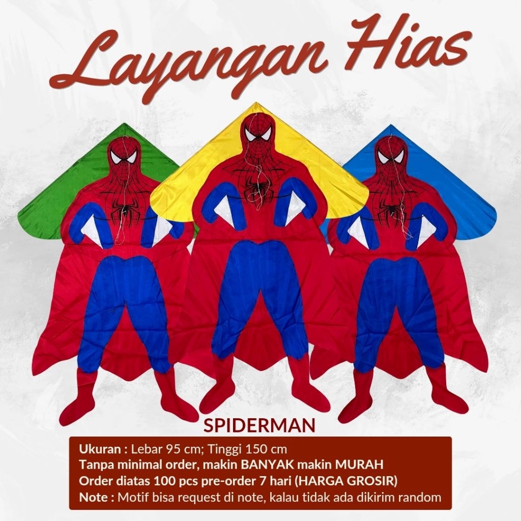 Layangan Hias/Layangan Pantai/Layangan Kain motif Spiderman