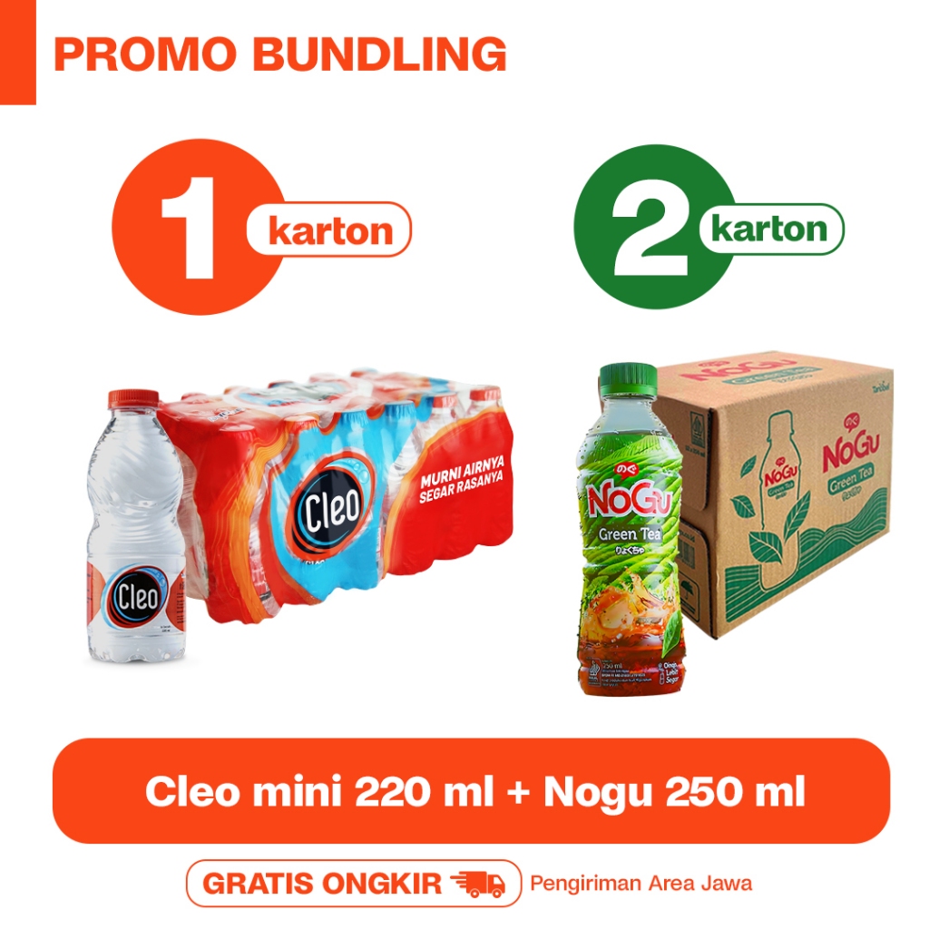 

Cleo Air Murni 220ml 1 pack + NoGu Green Tea 2 karton