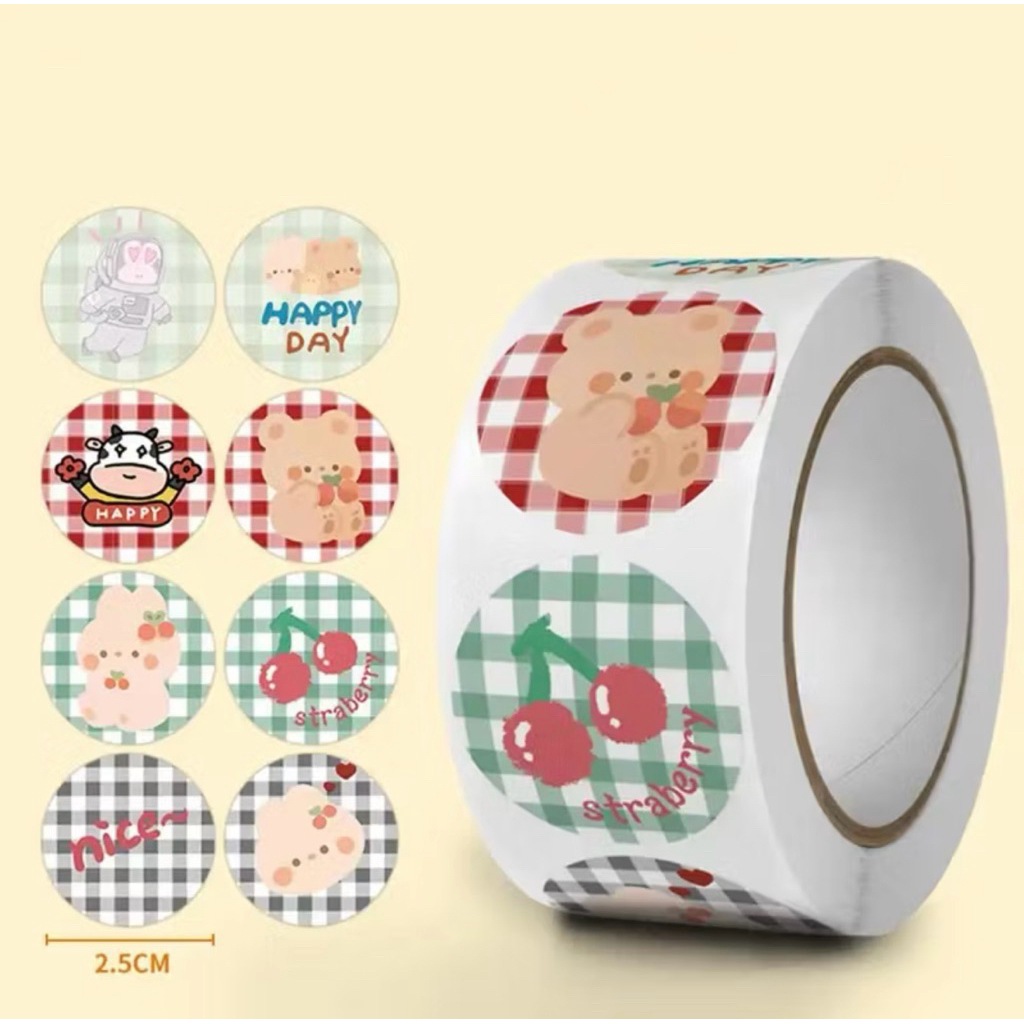 

CUCI GUDANG! Sticker gulung 500 PCS 1 Roll HAPPY DAY