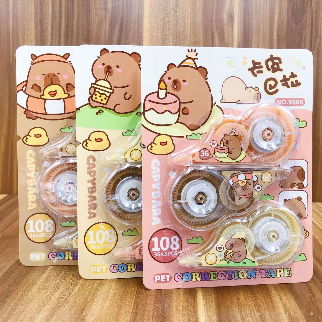 

3 PCS Correction Tape Motif Capybara & Pikachu 1 Set Isi 3 PCS Tipe -X Roll Lucu Viral / Tipe X Motif