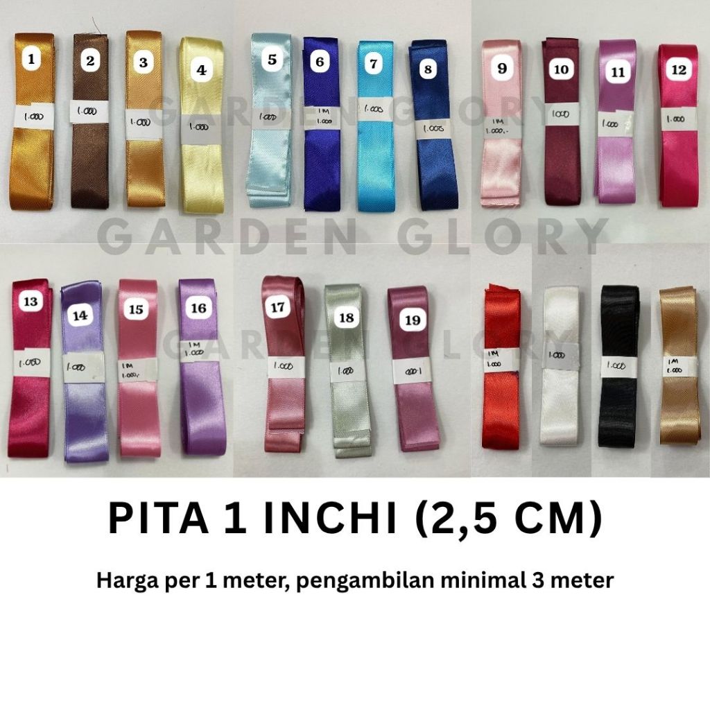 

[ 1 METER ] PITA KAIN SATIN Ukuran Lebar 1 inchi atau 2,5 cm / Pita buket bunga