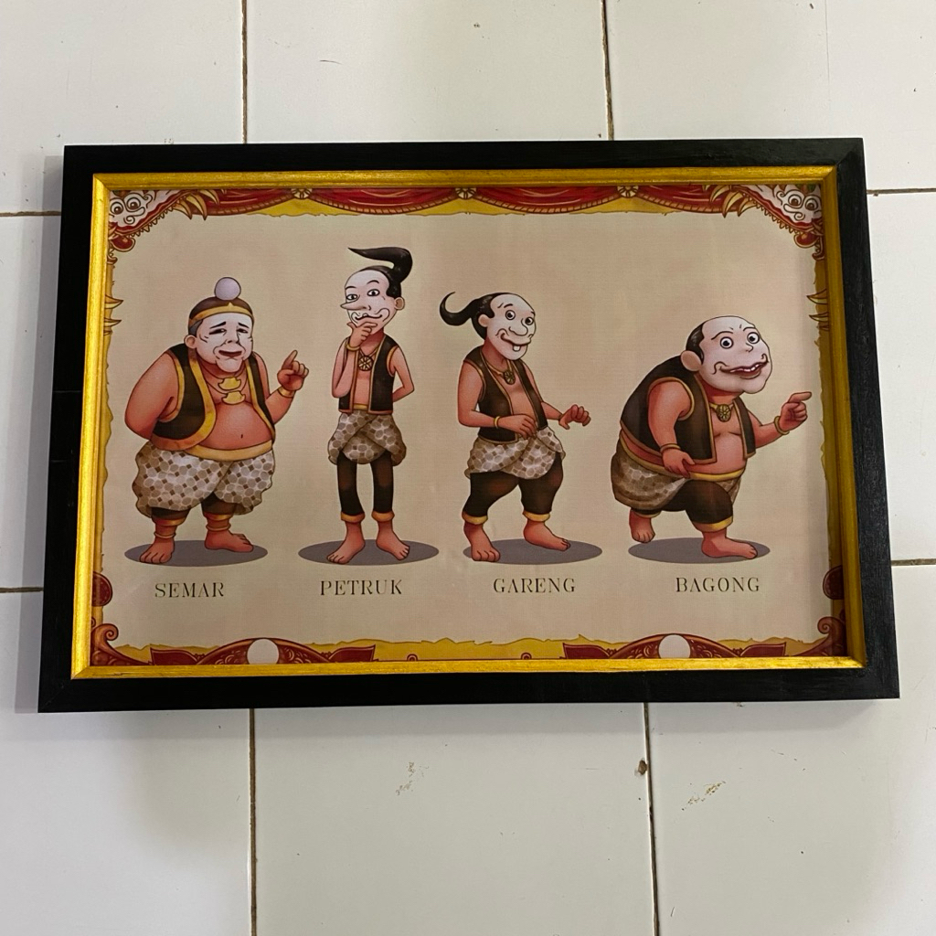 hiasan dinding poster cetak gambar punokawan plus bingkai dan gantungan