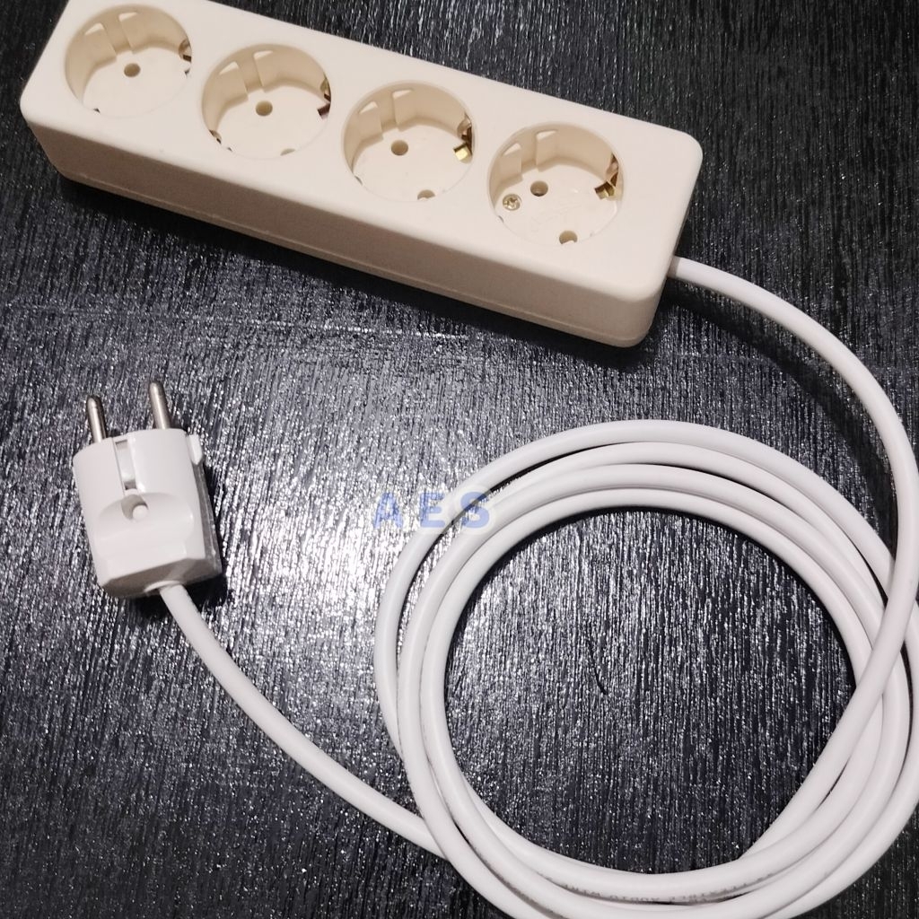 Cok Sambung Rakitan 4 Lubang + Kabel Putih 1-10meter + colokan Bulat