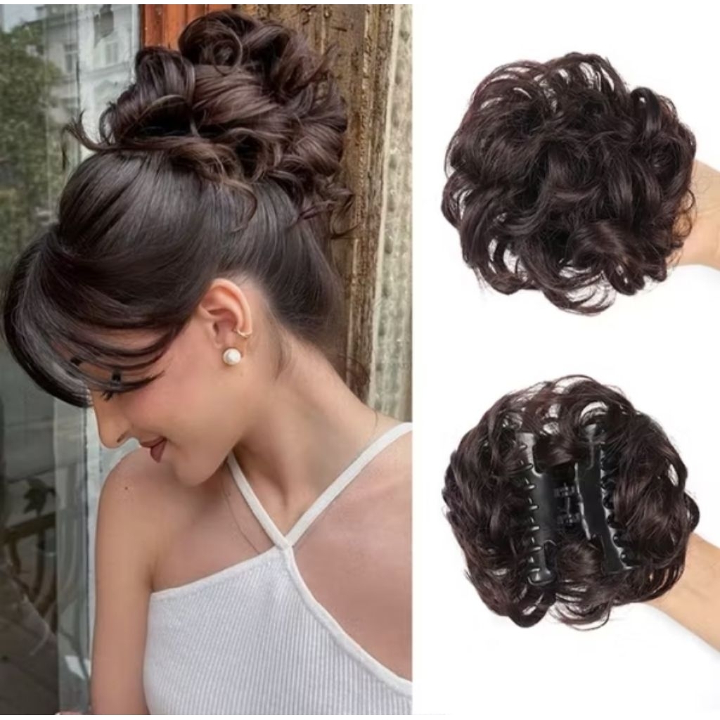 Ikat Rambut Palsu Cepol Keriting Bun Wanita Korea / Rambut Palsu Sanggul Rambut Aksesiros Hiasan