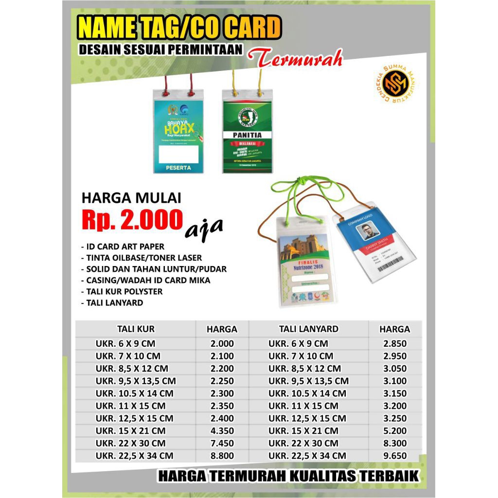 

[TERMURAH] CO CARD ID Tali Lanyard Kartu Panitia Peserta Name Tag Seminar Ospek Event Kurban Zakat HUT RI Agustusan Mika Plastik