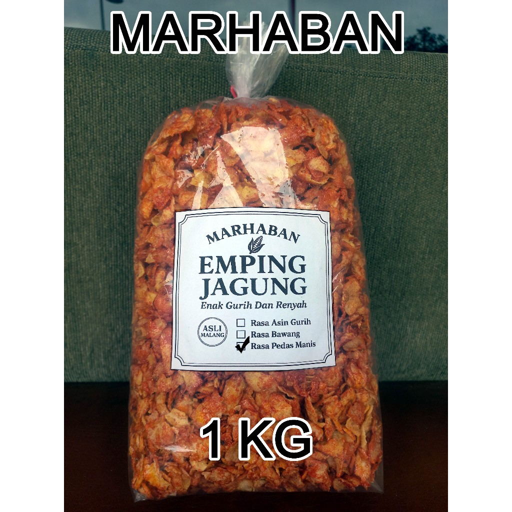 

Marhaban Emping Jagung Geprek PEDAS MANIS 1KG Enak Gurih Asli Malang