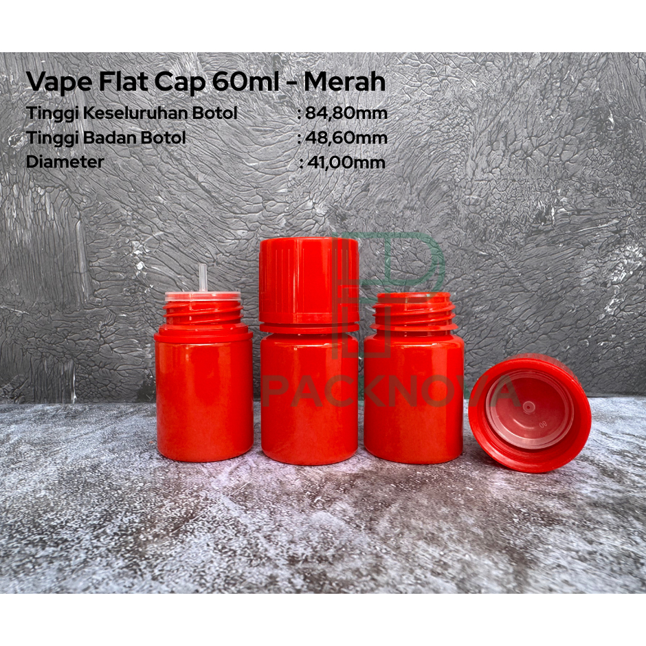 Botol Liquid Chubby 60ml V4 / Botol Kosong 60ml PET / Botol Essen Tutup Datar - Merah