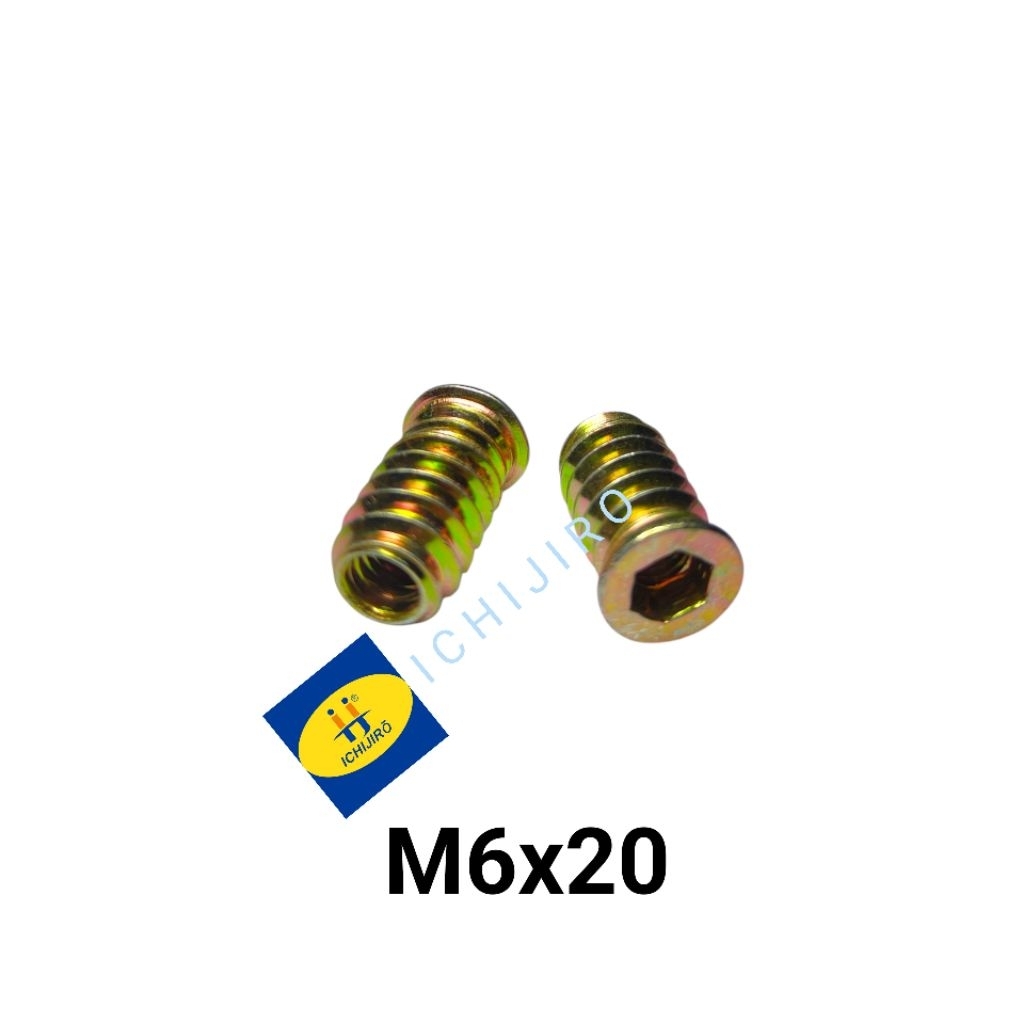 Mur Nanas M6x20 OD Besi - Nanas 6x20 - Mur Insert Nut 6 mm - Mur Cakar