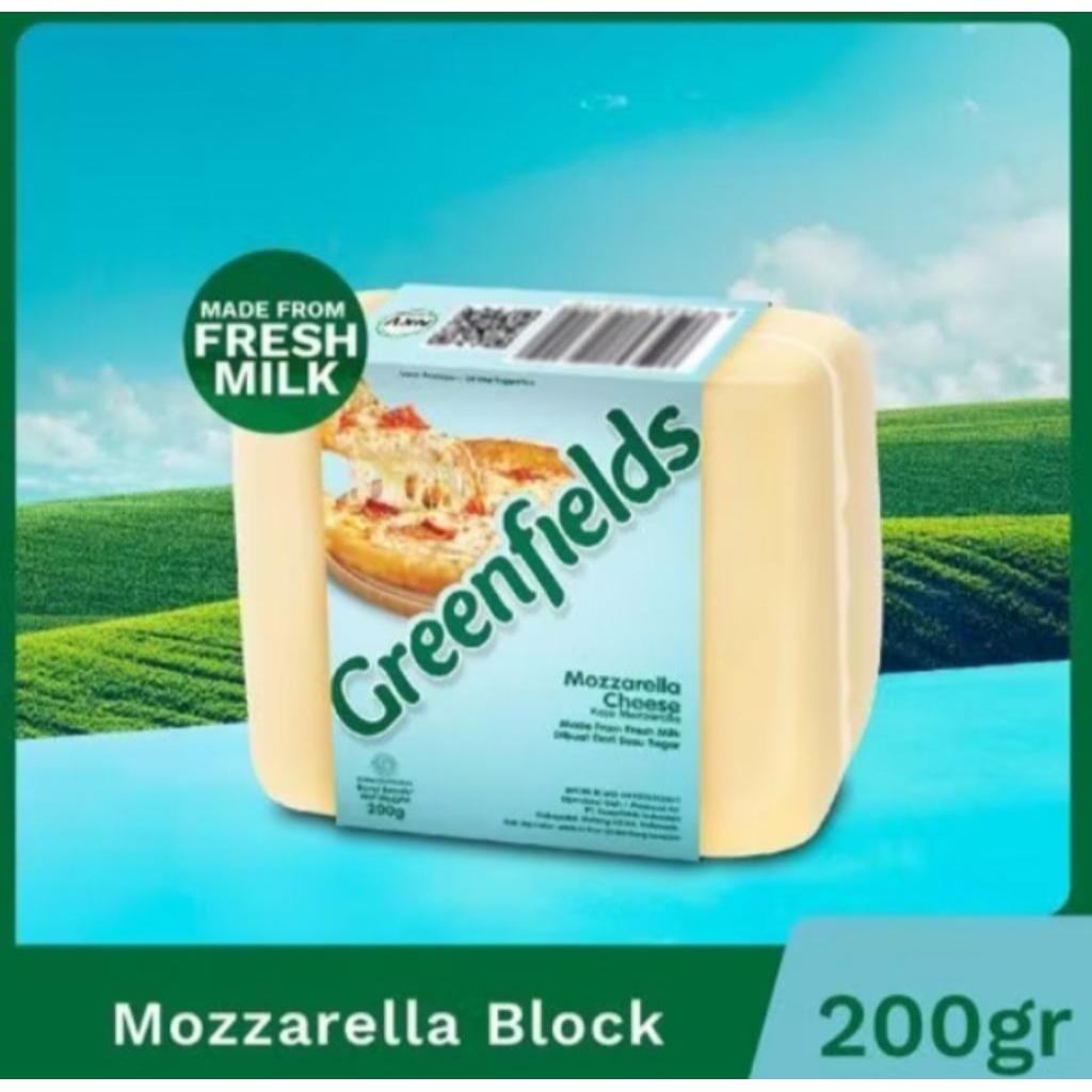 

MOZARELLA GREENFIELD BLOCK CHEESE KEMASAN 200 GR/ KEJU MOZARELLA