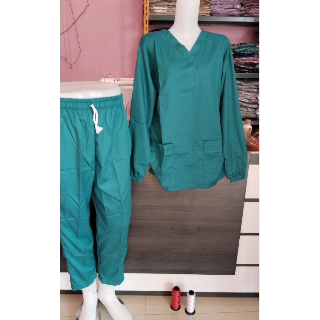 TOYOBO Baju OK Hijau Sage / set BAJU OKA CELANA TOPI / Baju Jaga lengan panjang READY STOK Baju OK H