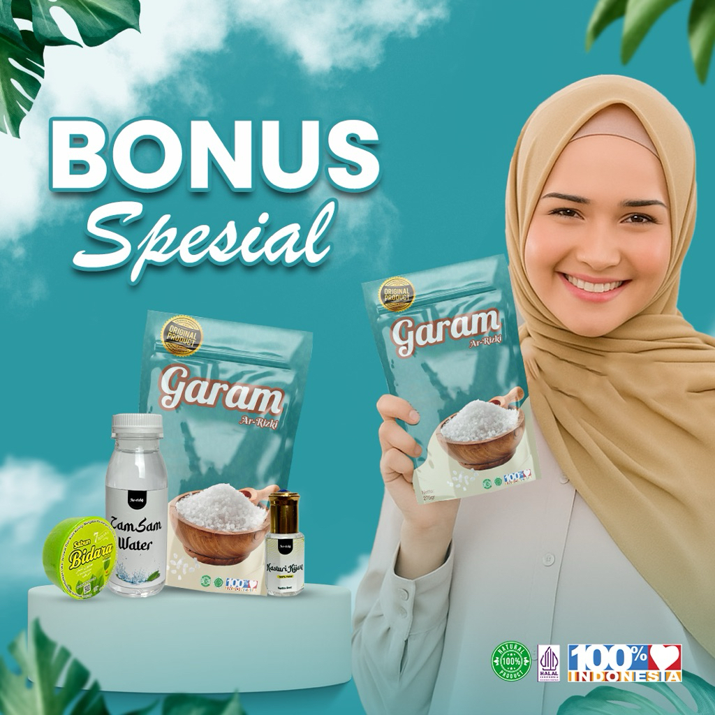 

Garam Ar Rizki Bergaransi Original Kemasan 275gr | Bonus Air ZamZam Parfume Dan Sabun