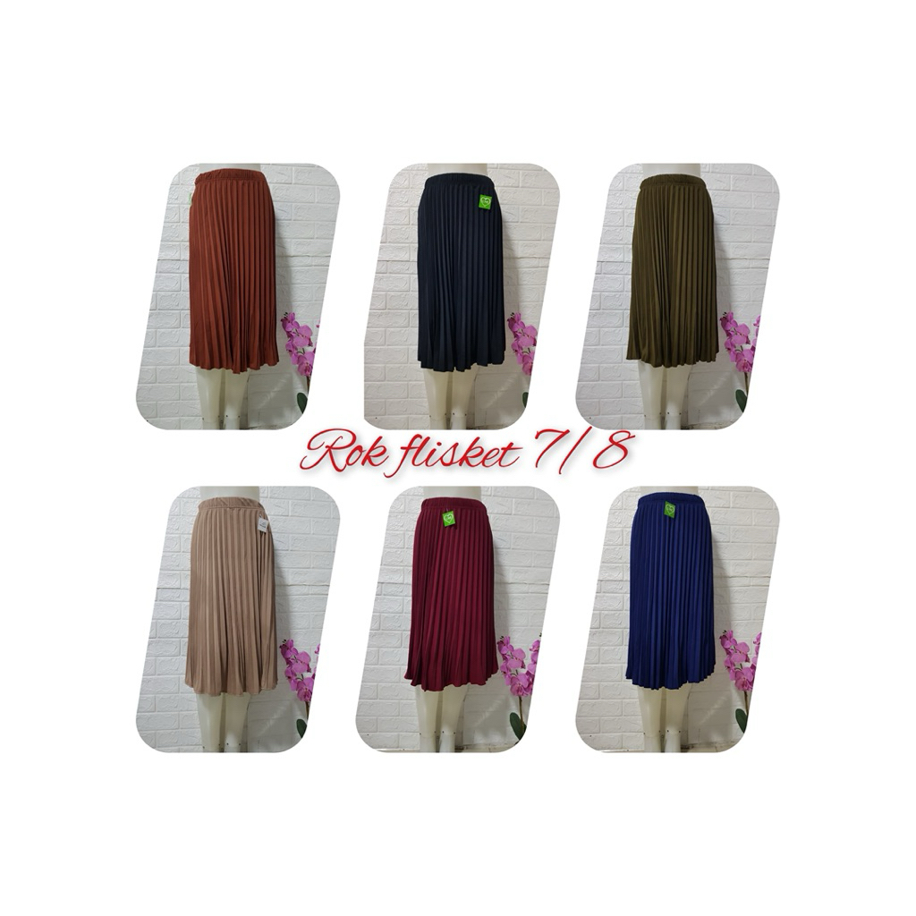 Terbaru rok payung prisket  polos pendek 7/8 dibawah lutut