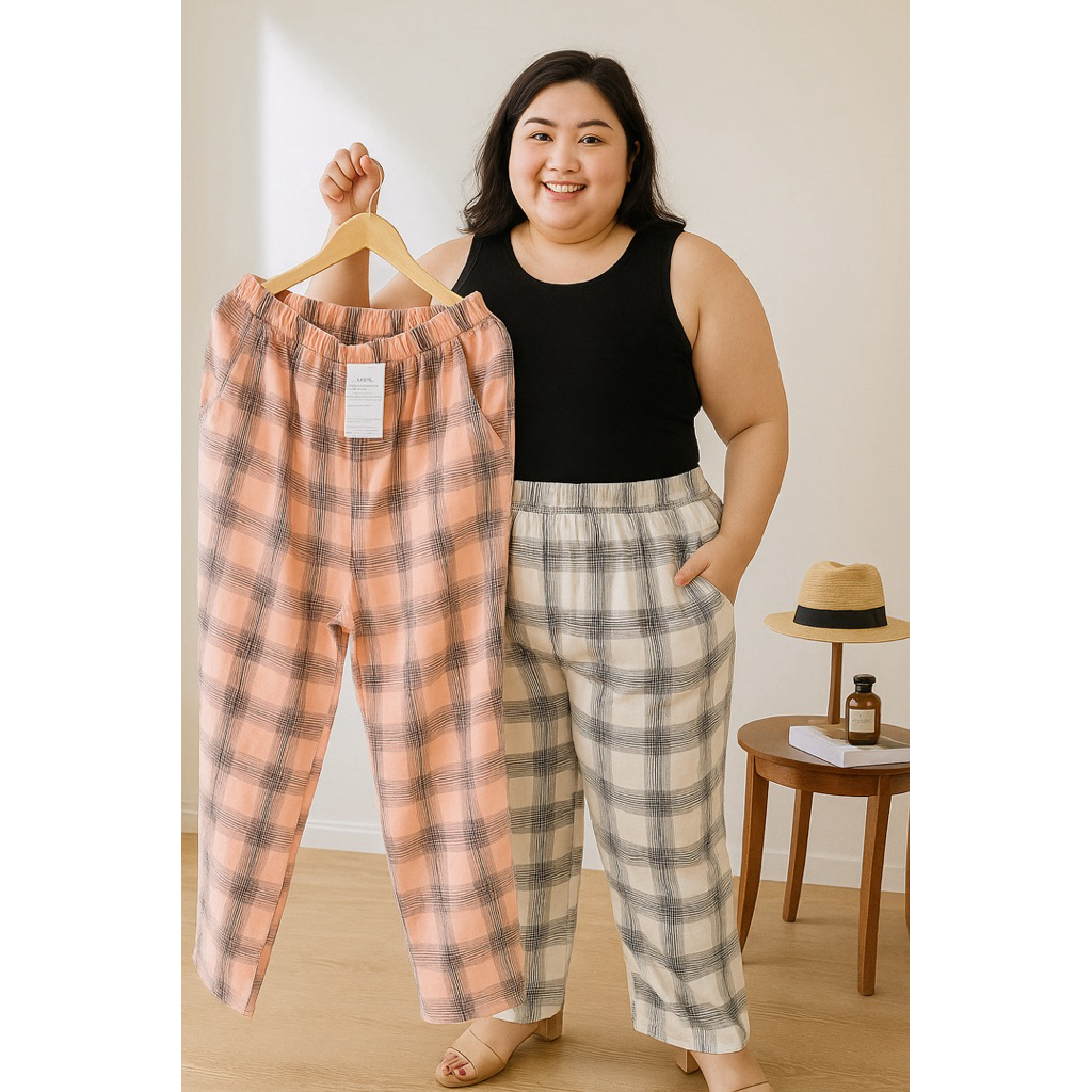 Celana Wanita JUMBO Kulot Tartan Highwaist – Model Korea, Adem & Nyaman, Bahan Import Premium,Devadi