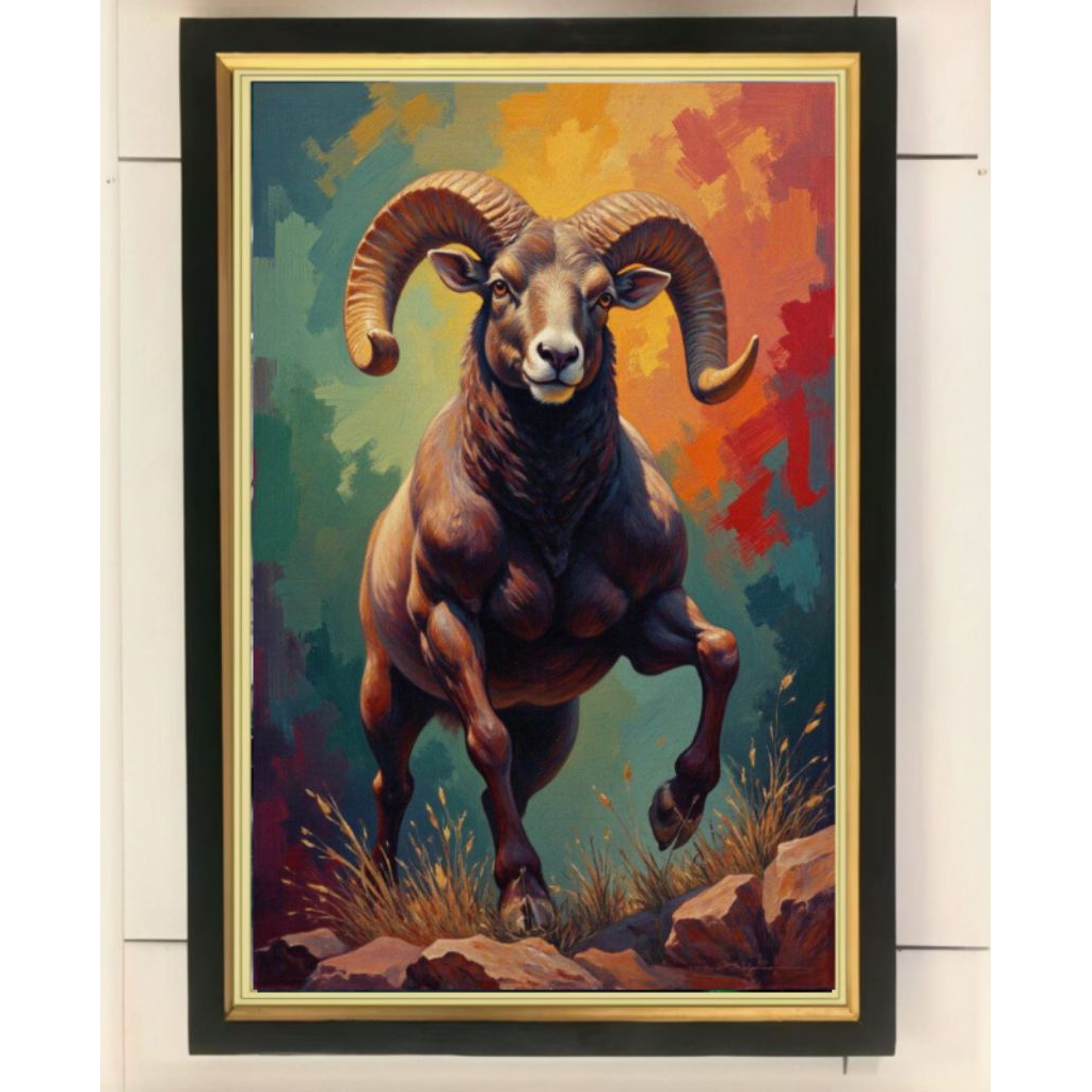 hiasan dinding lukisan cetak kambing domba salju domba garut plus bingkai uk 65*45
