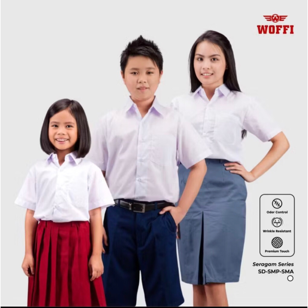 Seragam sekolah polos lengan pendek merek Woffi
