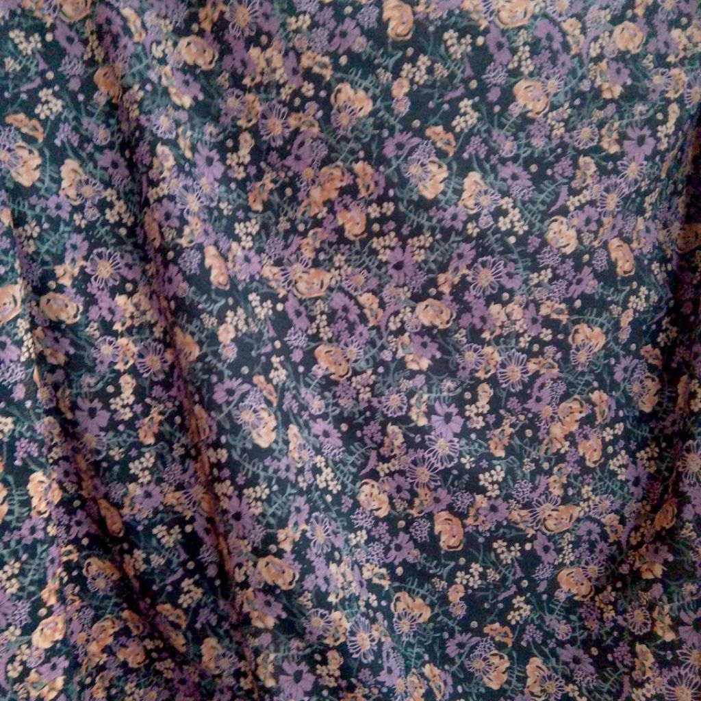 Kain Wolfis Motif Bunga Vintage Lembut & Adem - Kain Meteran untuk Gamis / Hijab / Dress mt