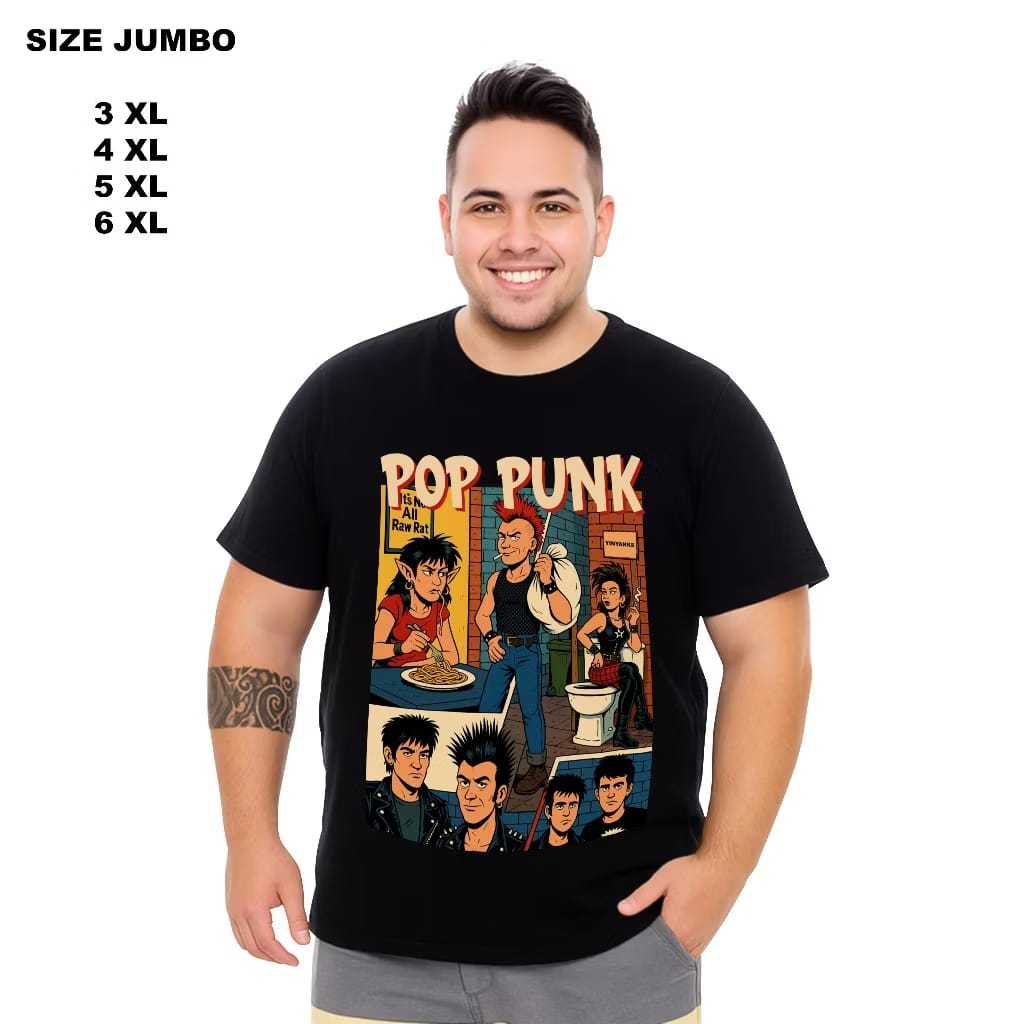 Ganzet Store T-shirt POP PUNK Kaos Jumbo Hitam Lengan Pendek Unisex Size Lokal Kaos Distro