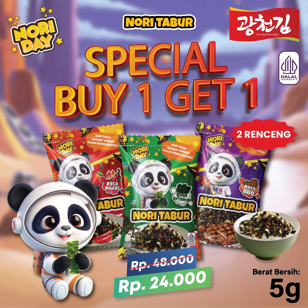 

(BUY 1 GET 1) NoriDay Nori Tabur Rice Noodle Halal Rumput Laut Panggang (1 RENCENG ISI 12PCS) 5g