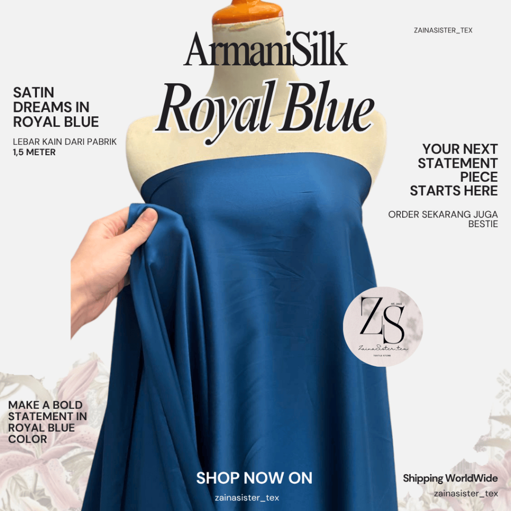 0,5 Meter Bahan Kain Satin Armni Silk Warna Royal Blue