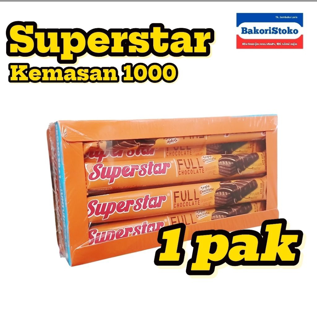 

Superstar Wafer Salut Coklat 1bok Isi 20 / Superstar Wafer Full Chocolate 1pak