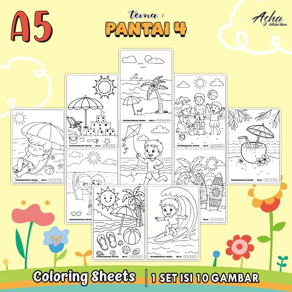

COLORING SHEETS FOR KIDS A5 10 LEMBAR - LEMBAR BELAJAR MEWARNAI ANAK PAUD / TK