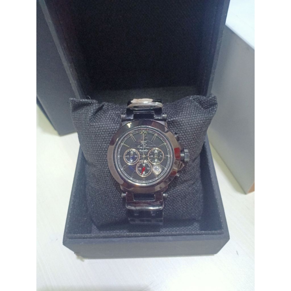 JAM TANGAN PIRA/WANITA RAY RUCCI 7180 SRM  KACA SAPPHIRE CRONO RANTAI HITAM STAINLESS STEEL WATER RE