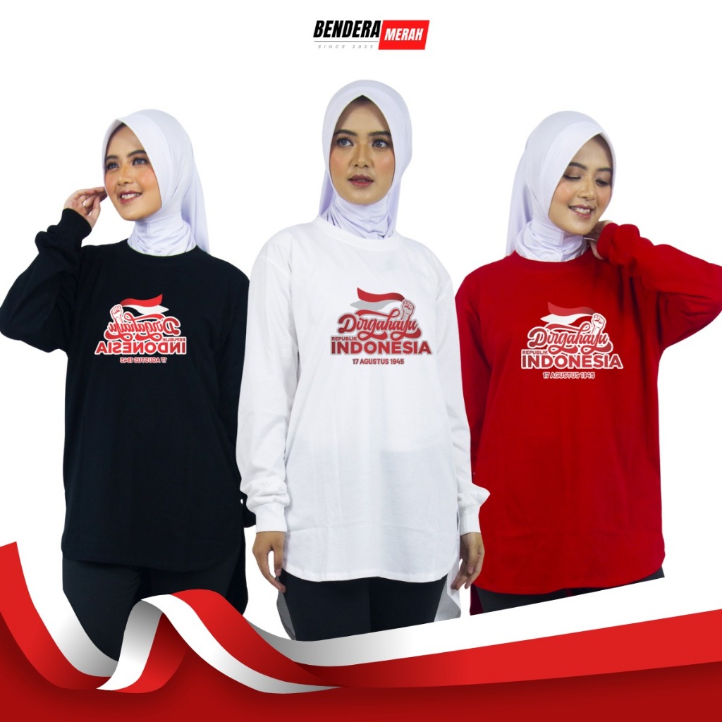 Kaos Agustusan Wanita Lengan Panjang Katun Combed 20s