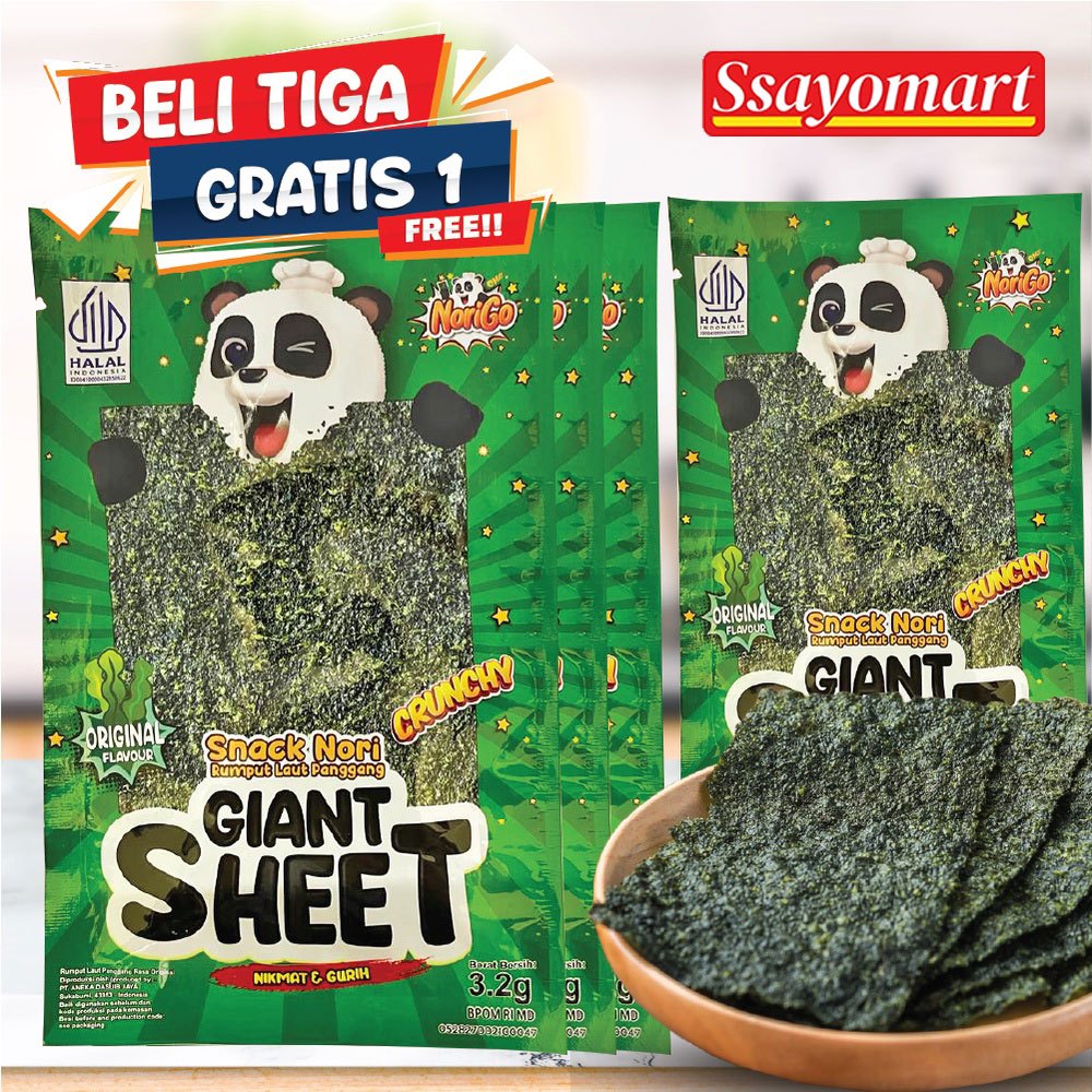 

[BELI 3 PCS GRATIS 1] Norigo / Snack Nori Giant Sheet / Snack Rumput Laut 9.6g