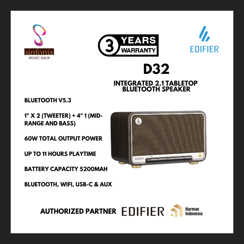 EDIFIER D32 Integreted 2.1 Tabletop Bluetooth Speaker