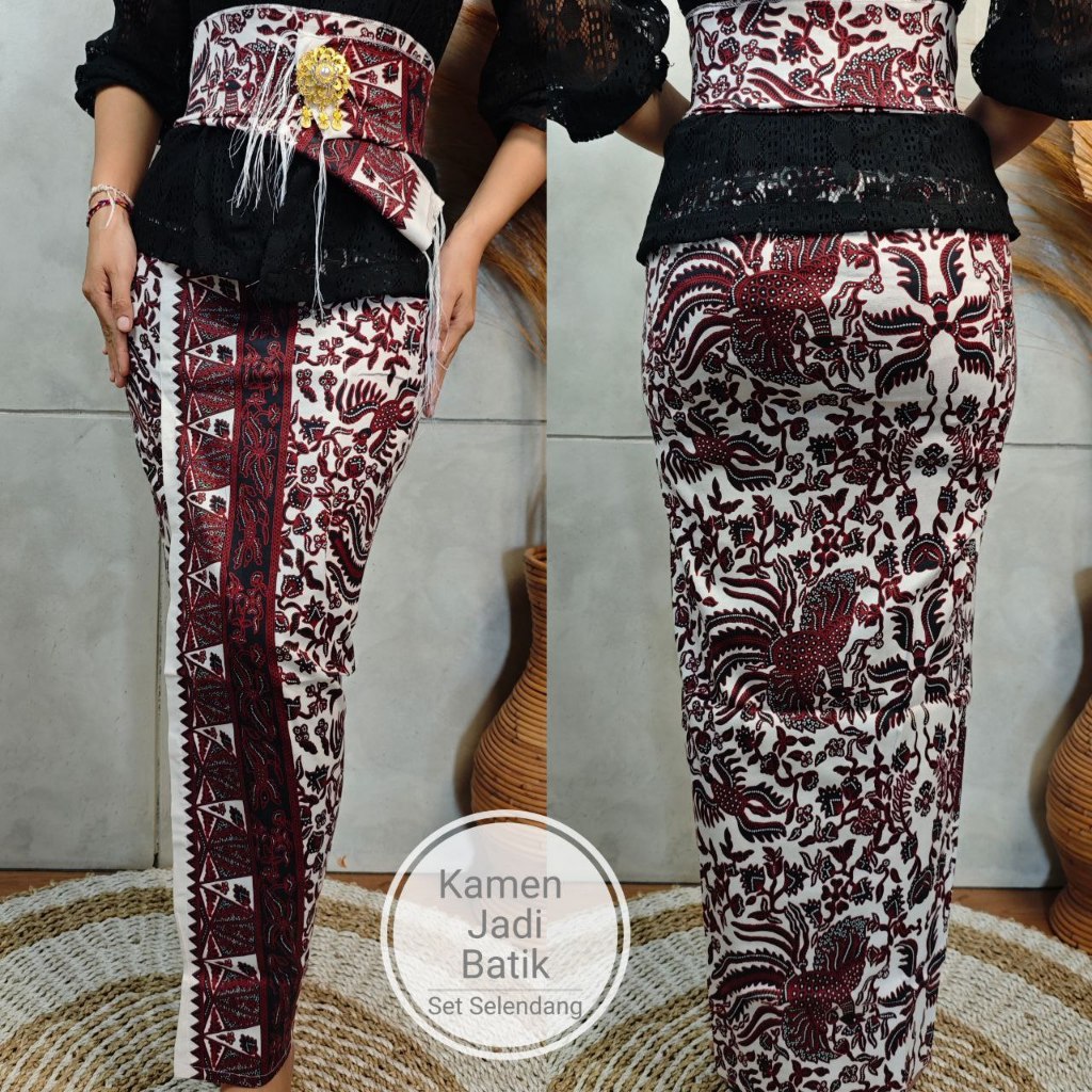 Rok / Kamen Jadi Bahan Katun Stretch Panjang  dan Selendang Motif Songket Batik Bali untuk Berkebaya