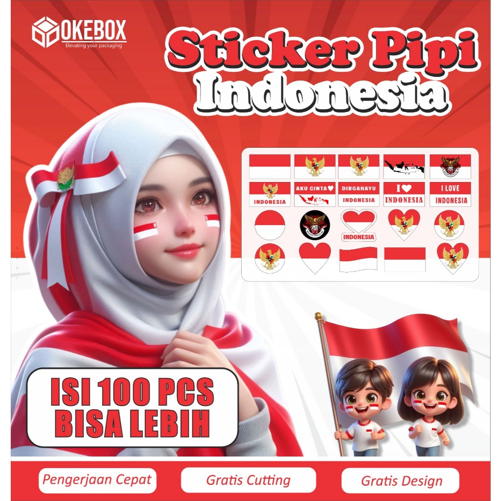 

100 pcs Sticker Stiker pipi 17 agustusan merah putih anak dewasa Bendera Indonesia suporter timnas